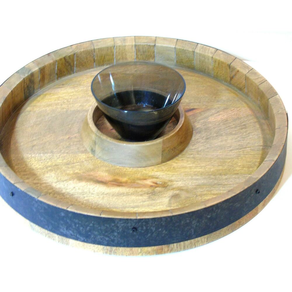Barrel Top Charcuterie Board Serving Platter Tray 15" Wood Metal Mepra Dip Bowl